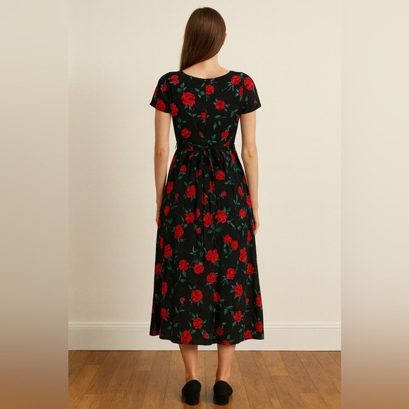 Erika Black Maxi Dress with Red Floral Design - Picture 2 of 8